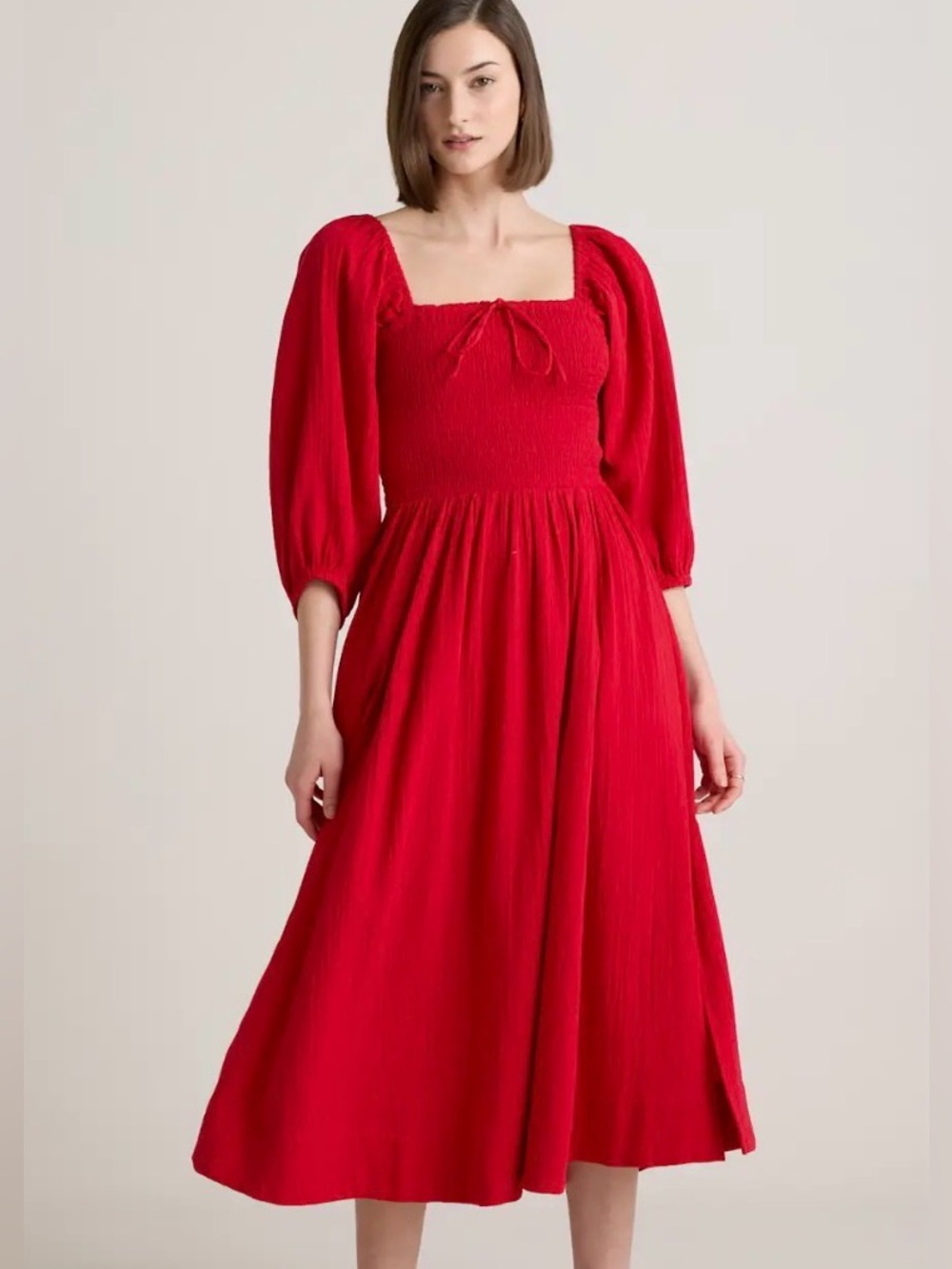 Quince 100% Organic Cotton Gauze
Smocked Square Neck Midi Dress